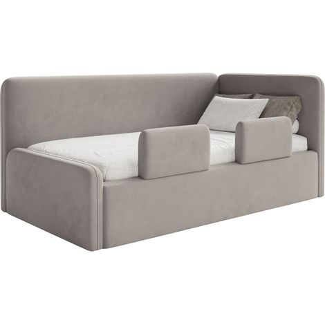 Selsey Fanko – Kinderbett 90x200 cm mit Rausfallschutz, Matratze, Kopfteil rechts, Samt,Graubeige