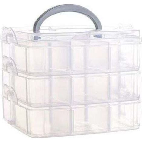 [JAMAIS UTILISÉ] Boite de Rangement avec Poignée de Transport Boite de Rangement à 18 Compartiments, 15x15x12.5cm, Transparent (1/4)