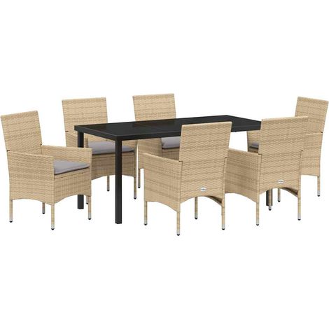 Maison Exclusive - Conjunto de Comedor de Jardín 7 pcs Beige ratá (1/5)