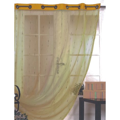 Voilage en Organza à Fines Rayures Brodées Beige 150x240 cm