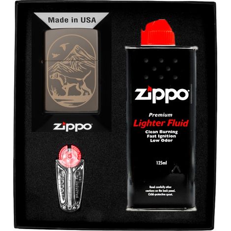 ZIPPO Feuerzeugset mit Jagdhund-Motiv, Geschenk Nr. 1
