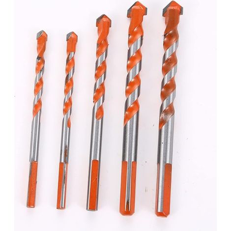 Lot de 5 forets multifonctionnels pour verre (6, 8, 10 et 12 mm), forets triangulaires, forets pour carrelage, béton, brique, métal, acier inoxydable et bois. (1/4)