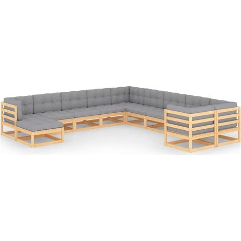 Juego de muebles de jardín 11 pzas y cojines madera maciza pino vidaXL (1/5)