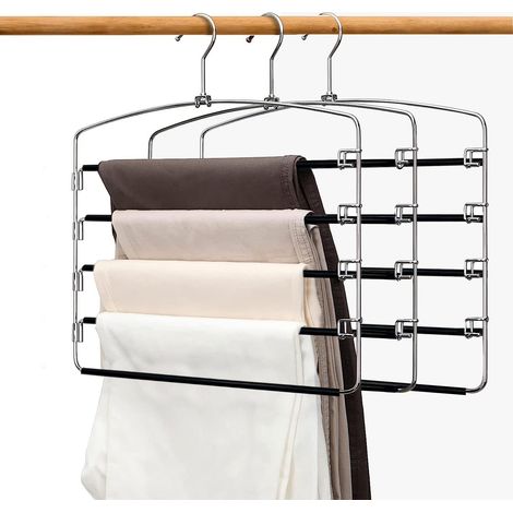 Lot de 3 cintres antidérapants en acier inoxydable pour pantalons, jeans, écharpes - Noir (1/5)