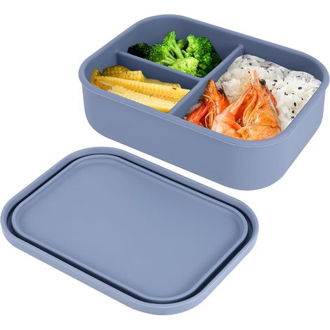 Boîte à déjeuner avec compartiments, en silicone 800 ml, sans BPA, anti-fuite, incassable, passe au lave-vaisselle et au micro-ondes (rose) (1/5)