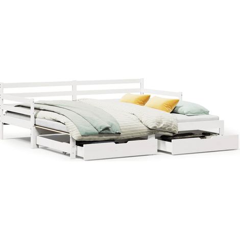 Maison Exclusive - Lit de jour avec gigogne et tiroirs sans matelas blanc 90x200cm