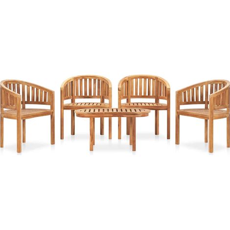 Salon de jardin 5 pièces en bois de teck, 4 chaises et table, forme banane - PANGIVO (1/5)