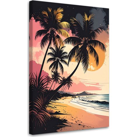 Bild auf Leinwand Tropischer Strand Meer Palmen in Pastelltönen 40x60 (1/5)