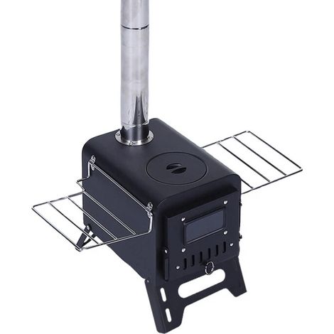 Poêle à bois, Poêle de camping pliable en acier au carbone, avec cheminée en acier inoxydable réglable, porte en verre résistant à la chaleur, pour la cuisine et le chauffage en plein air