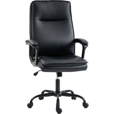 Silla de oficina ergonómica negra con respaldo alto, altura ajustable y ruedas (1/5)