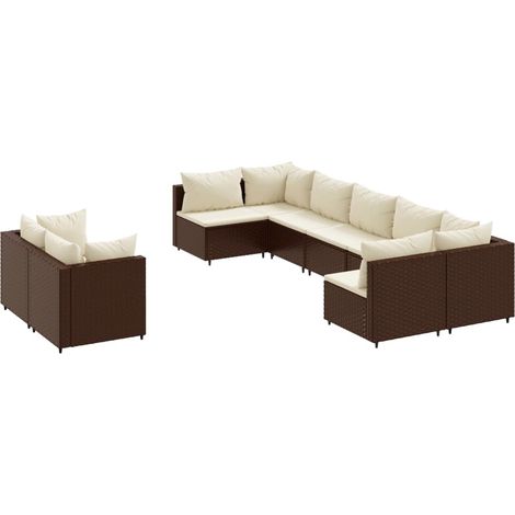 9-tlg. Garten-Sofagarnitur mit Kissen Braun Poly Rattan vidaXL (1/5)