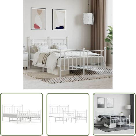 The Living Store Bettgestell mit Kopf- und Fußteil Metall Weiß 140x200 cm - Metallbett - Doppelbett - Weißes Bett - Boxspringbettfassung - Bettrahmen (1/5)