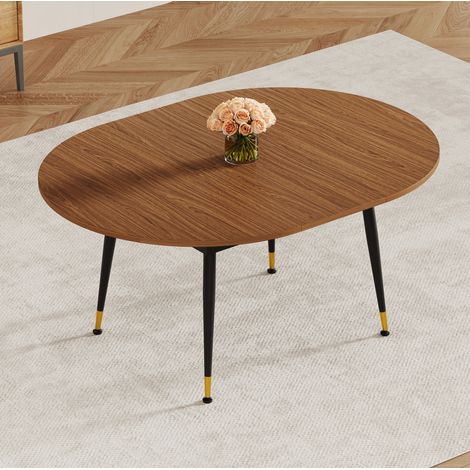 Mesa ovalada de MDF y metal, extensible, 6-10 plazas, negro/nogal (1/5)