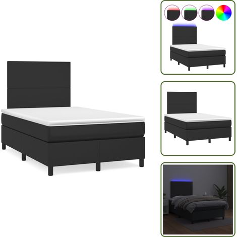 The Living Store Sommier à lattes de lit matelas LED noir 120x190 cm similicuir - Lit Plateforme - Lit Design - Lit Moderne - Lit Avec Rangement - Tête De Lit Ajustable (1/5)