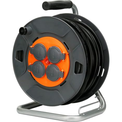 1 Enrouleur De Chantier IP44, 4 Prises 16A, Câble 40m 3G1,5mm², Guide Câble, Manivelle Extractible, Usage Intérieur Et Extérieur
