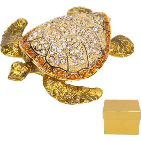 Turtle Trinket Jewelry Box Sparkling Rhinestones Magnetic Buckle Tortoise Figurines Collectible for Jewelry Storage (1/5)