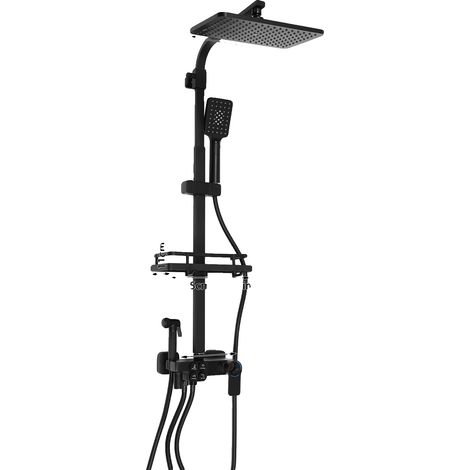Système de douche, acier inoxydable, hauteur réglable, noir (1/2)