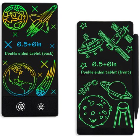Tableta de escritura LCD de 6,5 pulgadas con doble cara y dos lápices ópticos para dibujar, escribir, tomar notas y redactar mensajes. Apta para niños, niñas y adultos. Color: Negro. (1/5)