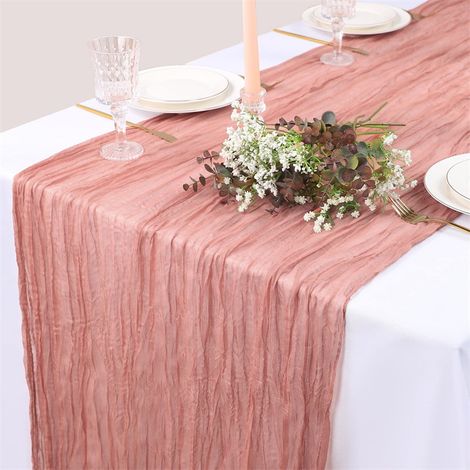 Chemin de table plissé suédois, nappe style bohème balinais, chemin de table rustique pour mariage, décoration de table, plusieurs couleurs, rose rouge. Rose rouge (1/5)