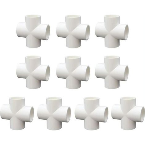 Raccord plat 4 voies pour tuyau d'alimentation en eau en PVC - 20mm, 10pcs (1/4)