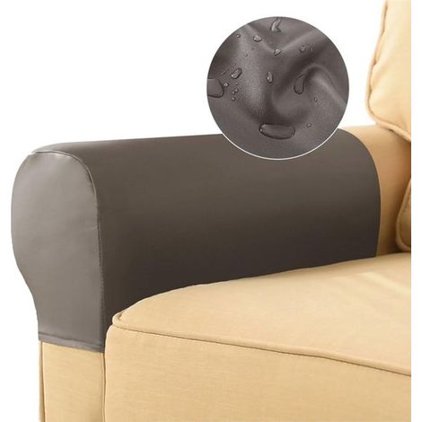 Funda protectora para reposabrazos de sofá, 2 piezas, Gris, Sofá, Funda antiarañazos para muebles, Piel sintética, Lavable, Talla única (1/5)