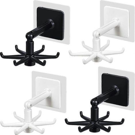Lot de 4 crochets pliables rotatifs à 360° auto-adhésifs, crochets à bascule verticaux à 180°, étanches et utilitaires. (1/4)
