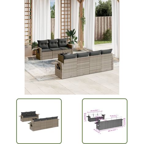 The Living Store 8-tlg. Garten-Sofagarnitur mit Kissen Grau Poly Rattan - Gartenmöbel - PE-Rattan Möbel - Outdoor Lounge Set - Sofasitzgruppe - Balkonmöbel (1/3)