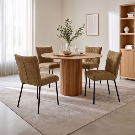 Lot de 4 chaises repas 48x58x86 cm en tissu ocre et noir - KULPA (1/5)
