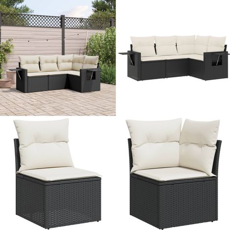 Salon de jardin 4 pcs avec coussins noir résine tressée - Ensemble Salon De Jardin - Meuble Extérieur - Résine Tressée - Mobilier De Jardin - Canapé D'angle - Home & Living (1/5)