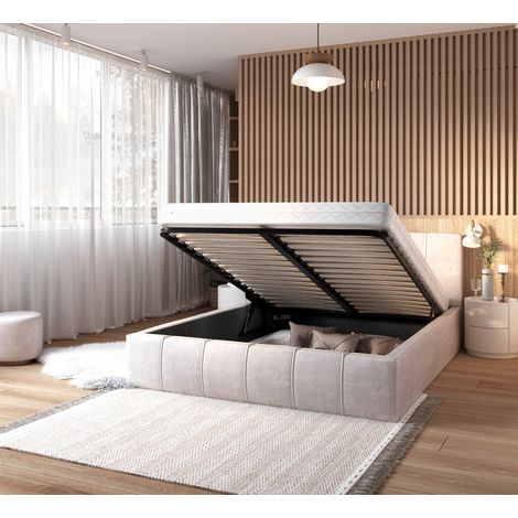 Lit coffre ATLANTA 180 x 200 cm – Sommier à lattes relevable – Coffre de rangement intégré – Tissu velours résistant 100% polyester (1/5)