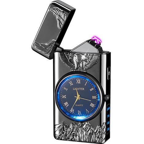 Briquet Plasma - Double Arc Électrique Rechargeable USB - Horloge Intégrée et Lampe LED - Antivents - 150 g (1/5)