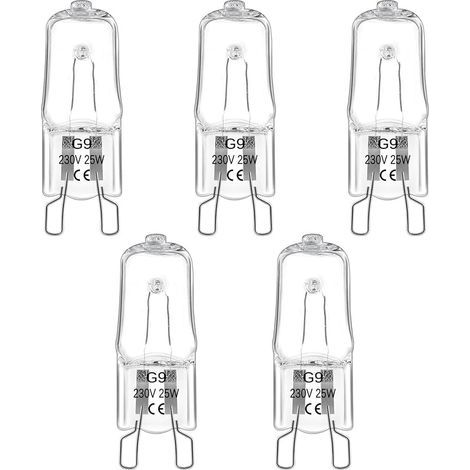 Ampoule de Four Halogène G9 25W 300 Degrés, 230V, Ampoule Halogène Dimmable Blanc Chaud 2800K, 300LM, G9 Lampes halogènes pour Four, Micro-Ondes, Plafonnier, Eclairage D'armoire, Lot de 5 (1/5)