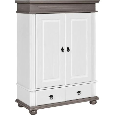 Armadio a 2 Ante con 2 Cassetti Camera da Letto in Legno Bianco Grigio (1/5)