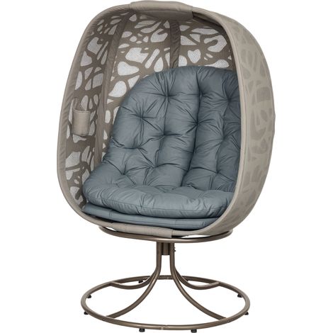 Outsunny Swivel Egg Chair with Cushions, Foldable Basket Seat and Metal Frame, Indoor Outdoor Lounge Chair for Balcony, Patio and Living Room, Grey