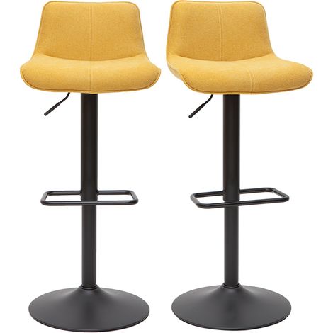 Set de 2 taburetes de cocina regulables y giratorios 360º de tejido efecto aterciopelado amarillo mostaza y metal negro BOOST (1/4)