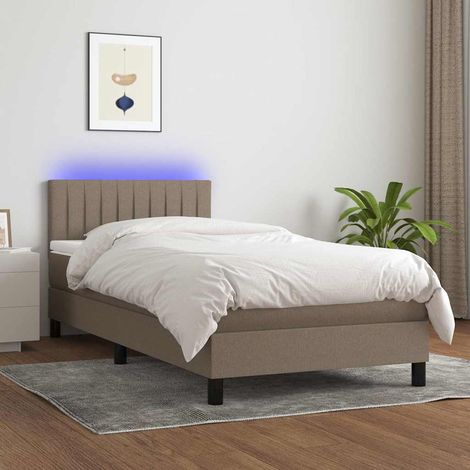 Cama box spring colchón y luces LED tela gris taupe 90x200 cm (1/5)