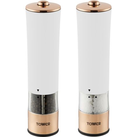 Tower T847003RW Electric Salt and Pepper Mills, Stainless Steel, White, 5.6 x 5.6 x 22.5 cm (1/5)
