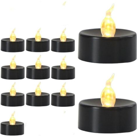 Lot de 12 bougies chauffe plat LED, durent plus de 200 heures, pour décoration ( Flash blanc chaud, base noire, 12 pièces) (1/5)