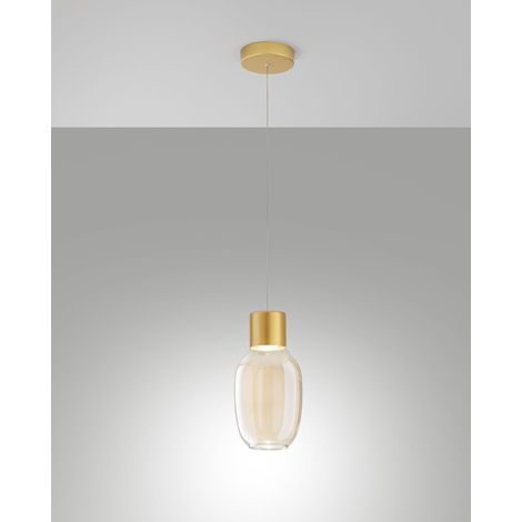 Lampada a Sospensione LED Lapo 12W 1300lm 3000K Dimmerabile a step, Struttura in Metallo e Vetro Borosilicato Colore Cognac - 3768-40-365