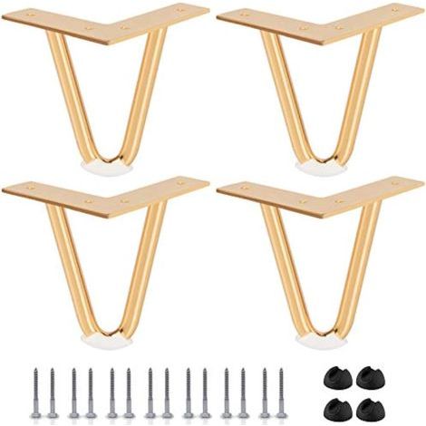 Lot de 4 Pieds en Épingle à Cheveux 10,2 cm en Métal avec Protections en Caoutchouc et Vis pour Bricolage (1/5)
