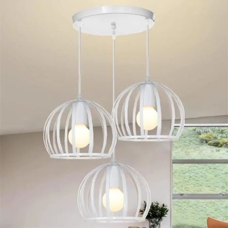 U-Do Suspension Luminaire Moderne 3 Douille Lustre en Fer Blanc Lampe Brillant pour Salon Chambre Bar (1/4)
