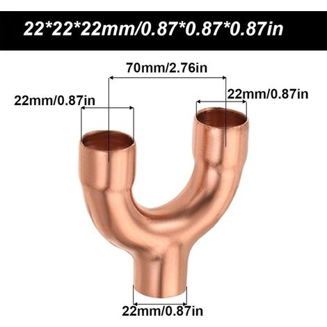 Y-förmiges Kupferrohr-Fitting - 3-Wege-Lötverbinder - Geteilte Verbindungsmuffe für Wasserleitungen, Wärmepumpensystem (22 x 22 x 22 mm) (1/5)