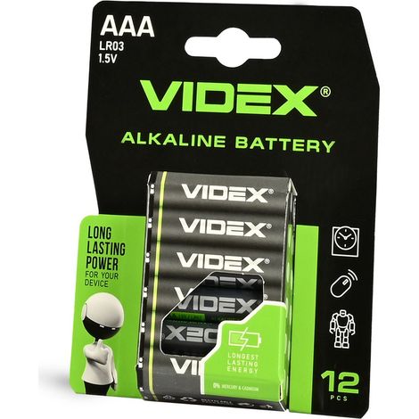 12 Stk. Starke Alkaline Batterien Großset Videx AAA LR03 1,5V 1200 mAh