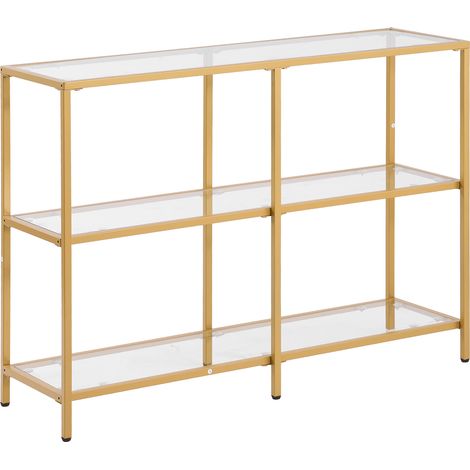 Mophorn Tavolo Consolle in Vetro a 3 Livelli 100 x 30 x 72,9 cm, Tavolino Rettangolare Moderno con Piano in Vetro Temperato e Struttura in Ferro, Sistema Antiribaltamento per Soggiorno e Ingresso