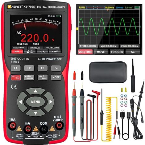 Oscilloscopio Multimetro Digitale 2 in 1, Voltmetro Multifunzione 9999 Conteggi, Larghezza di Banda 10 MHz 48 MSa/s, Oscilloscopio Professionale con Calibrazione Automatica