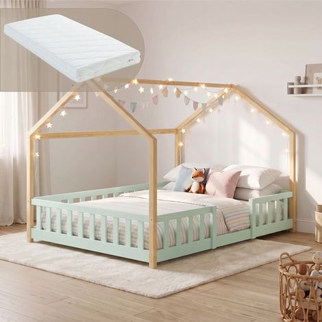 Hausbett Sisimiut mit Matratze und Rausfallschutz 140x200 cm Mintgrün/Natur [en.casa] (1/5)