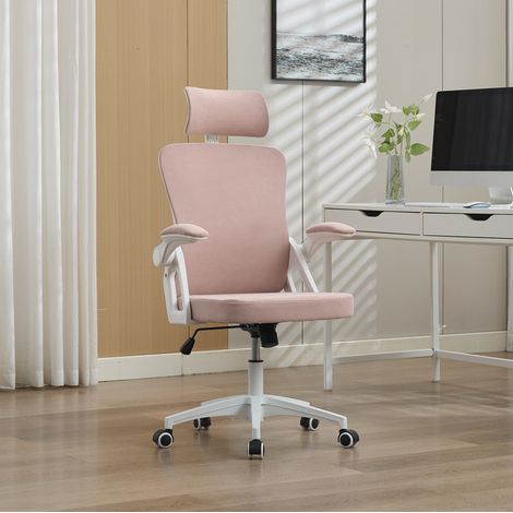 Sedia da ufficio rosa in tessuto imbottito con rete traspirante, supporto lombare regolabile e poggiatesta (1/5)