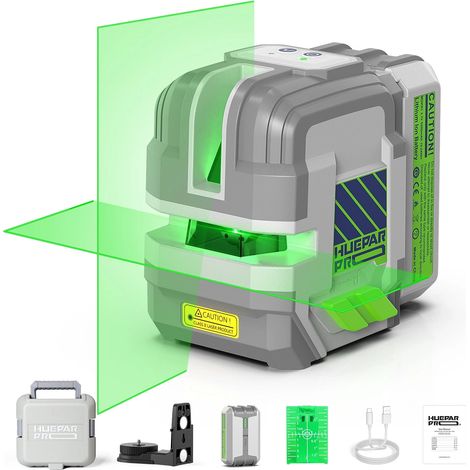 Huepar Pro GK011SG Livella Laser Autolivellante Verde, Laser a Croce 30m con Batteria Ricaricabile 5200mAh, Modalità Impulso, IP54, Custodia Rigida, per Piastrelle, Mensole, Cartongesso e Fai da Te (1/5)