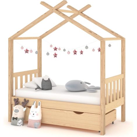 Lit cabane-70 x 140 cm, Cadre de lit d'enfant avec tiroir Bois de pin massif PDKEI30997 (1/5)