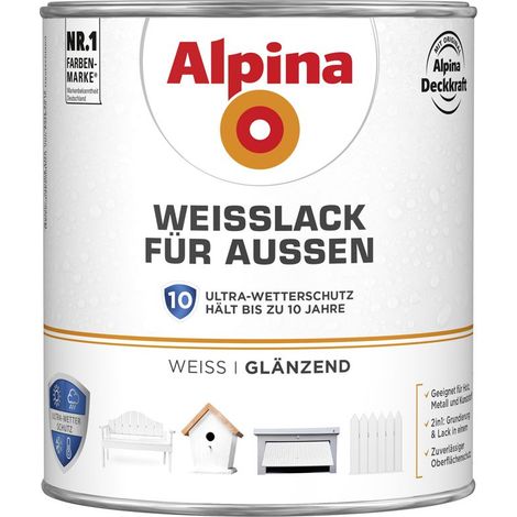 Alpina Weißlack für Außen 2 l weiß glänzend Lack Acryllack Holzlack (1/3)